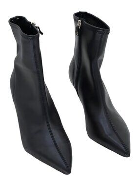 Guess Yanka2 Pointed Toe Kitten Heel Booties Black Nappa Womens Size 10